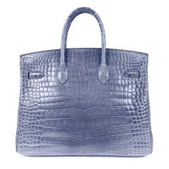 Hermès Blue Brighton Porosus Crocodile 35 cm Birkin Bag with Palladium
