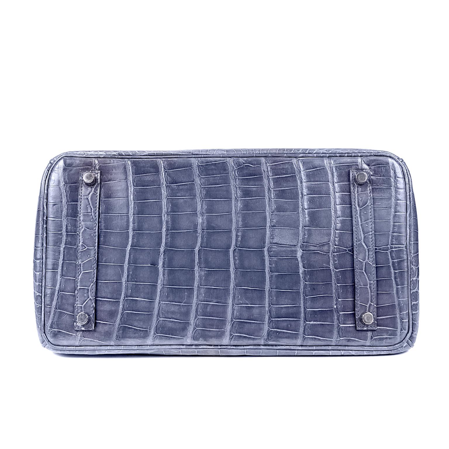 Hermès Blue Brighton Porosus Crocodile 35 cm Sac Birkin avec Palladium Excellent état à Palm Beach, FL