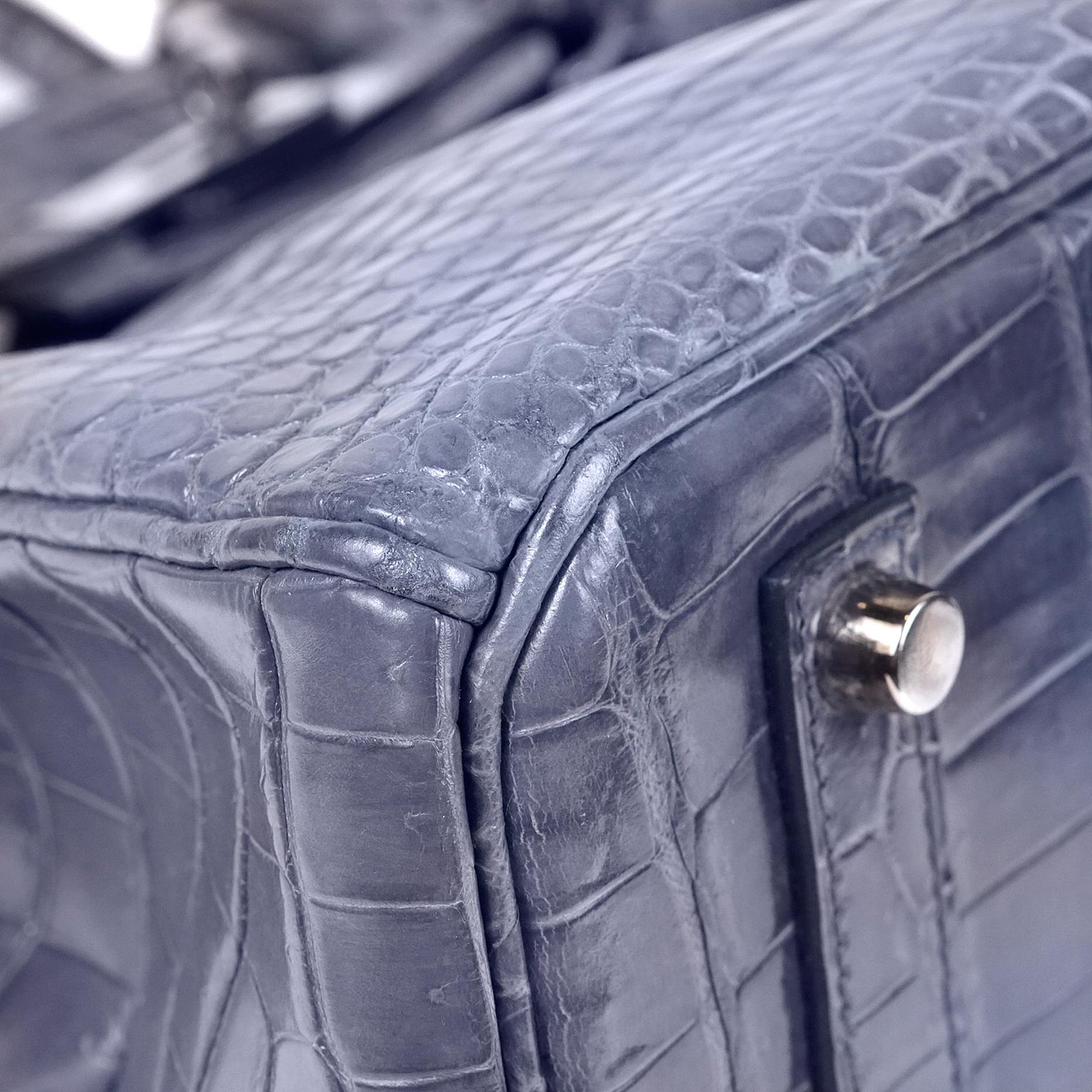 Hermès Blue Brighton Porosus Crocodile 35 cm Sac Birkin avec Palladium 1