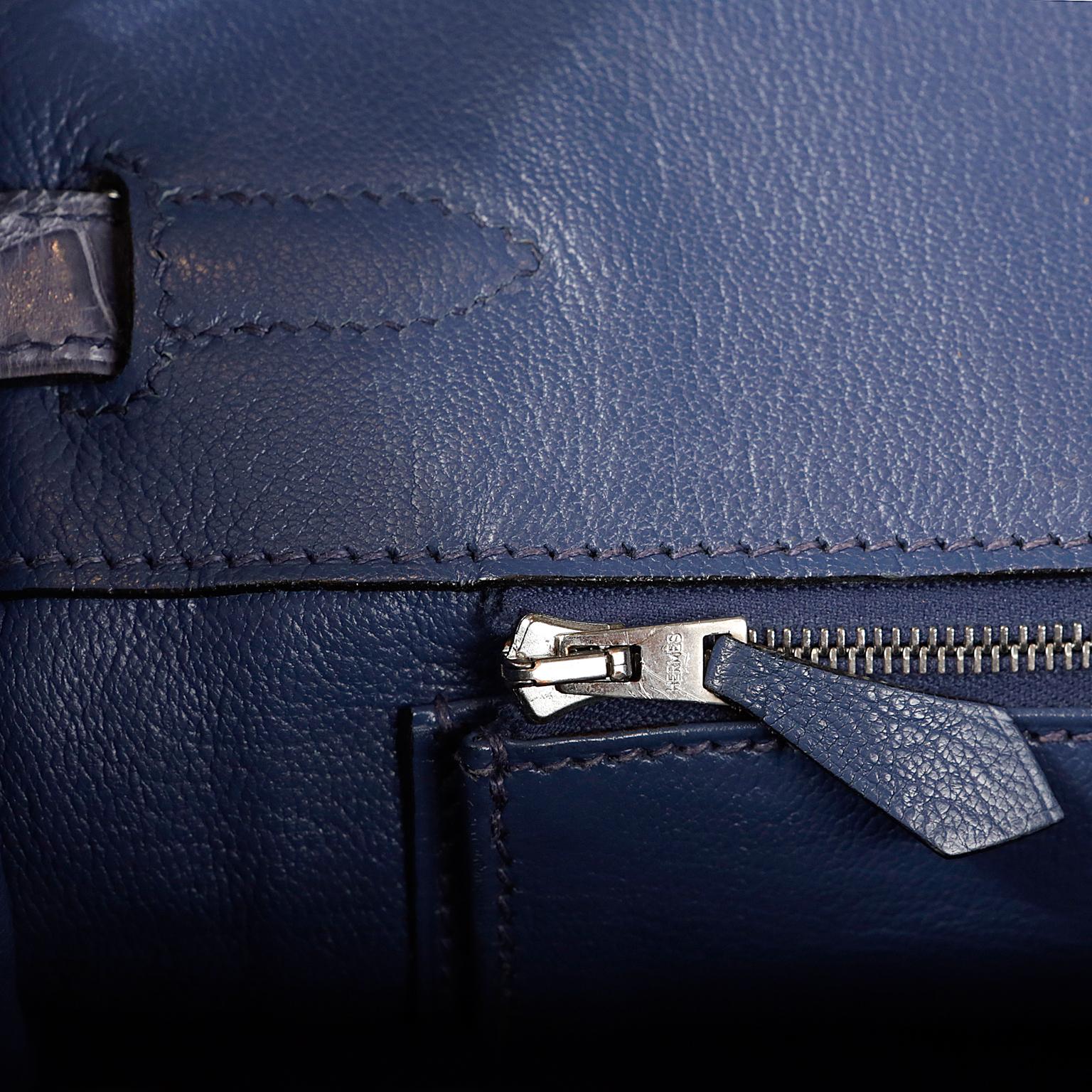 Hermès Blue Brighton Porosus Crocodile 35 cm Sac Birkin avec Palladium 9