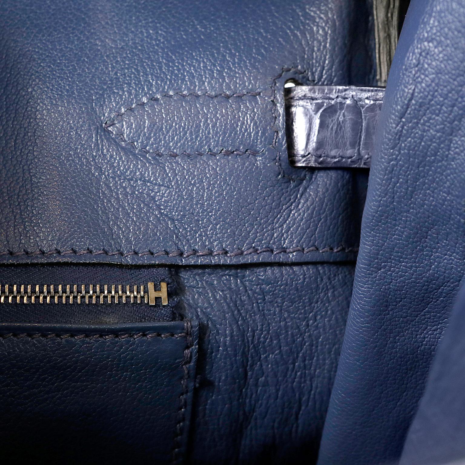 Hermès Blue Brighton Porosus Crocodile 35 cm Sac Birkin avec Palladium 10