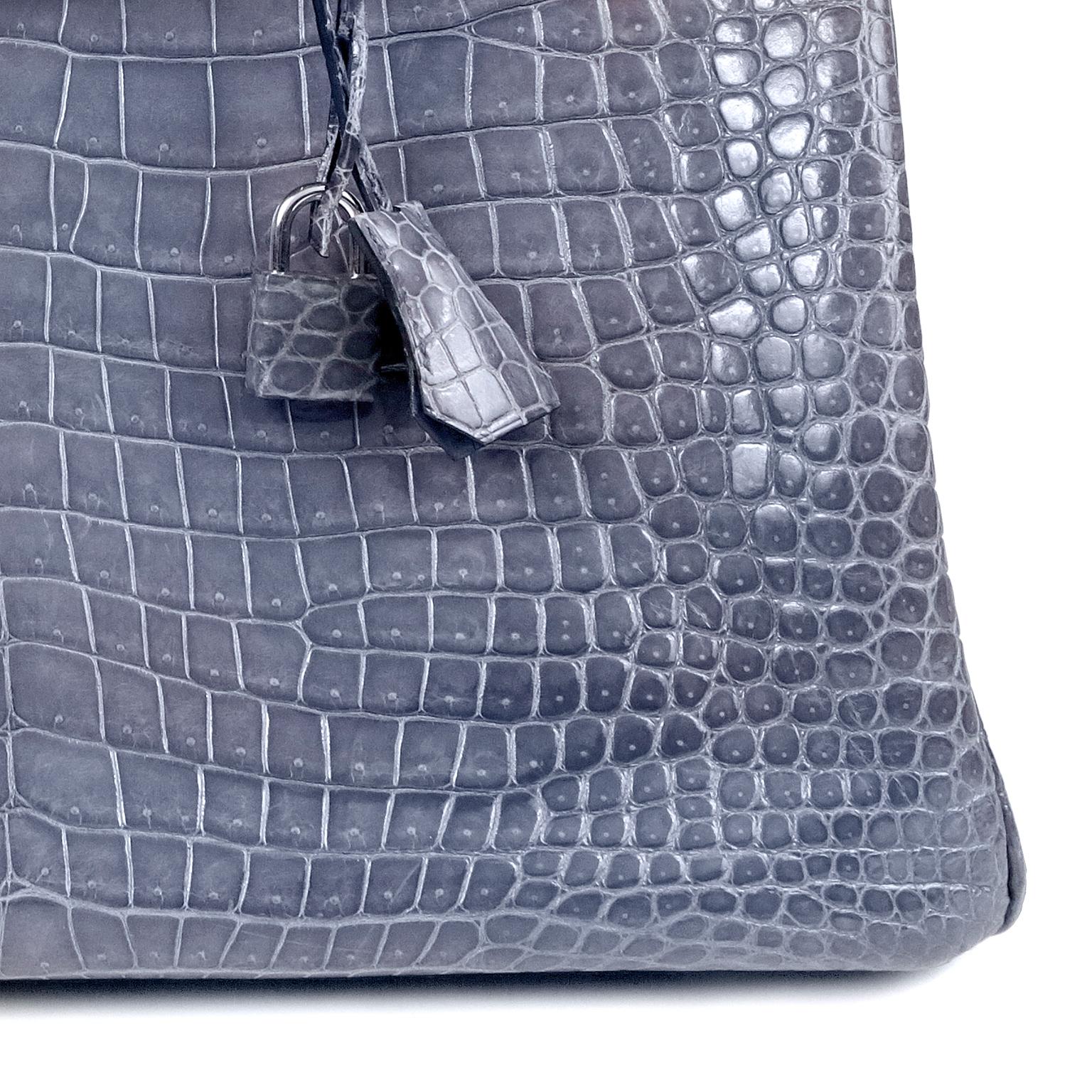 Hermès Blue Brighton Porosus Crocodile 35 cm Birkin Bag with Palladium 8