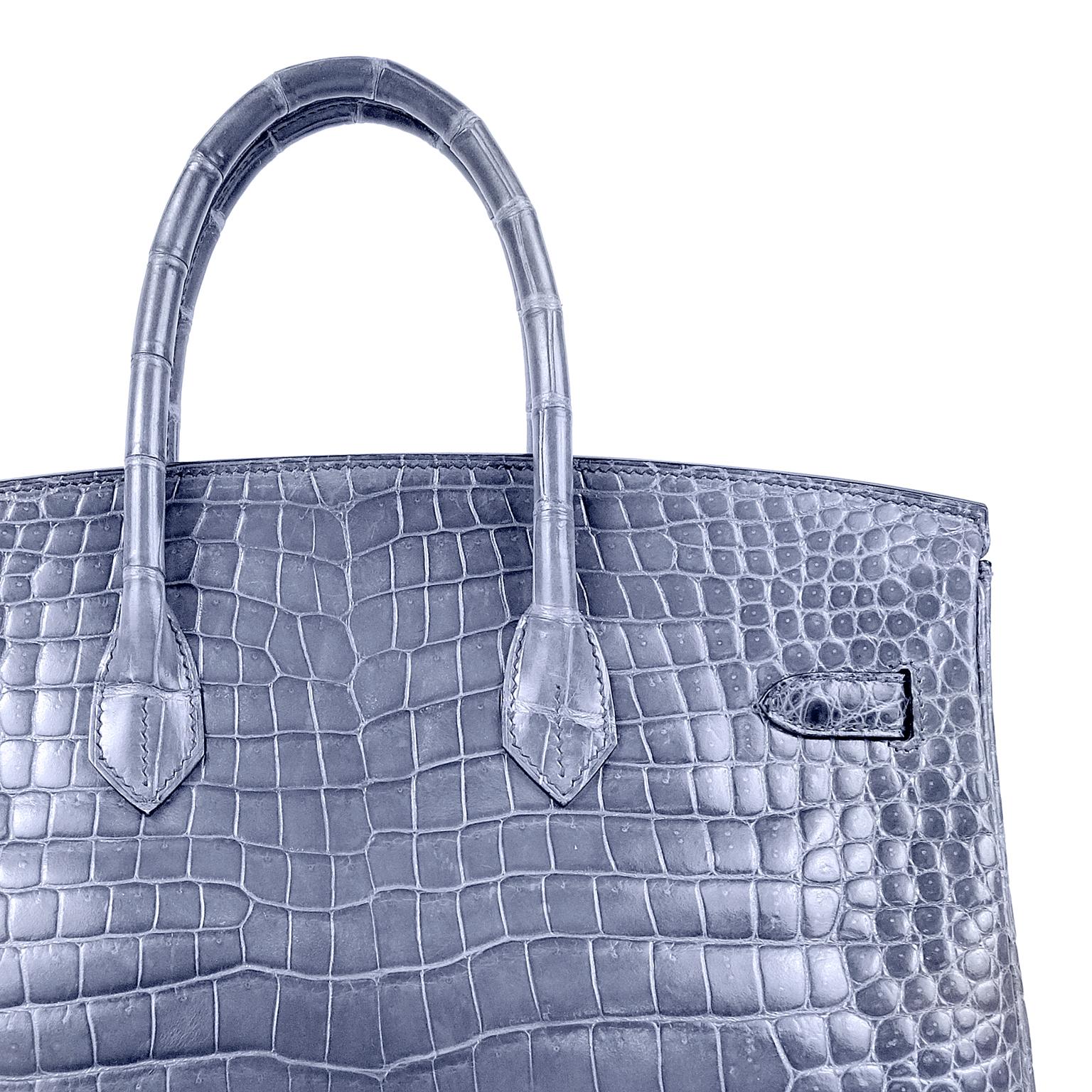 Hermès Blue Brighton Porosus Crocodile 35 cm Sac Birkin avec Palladium 12