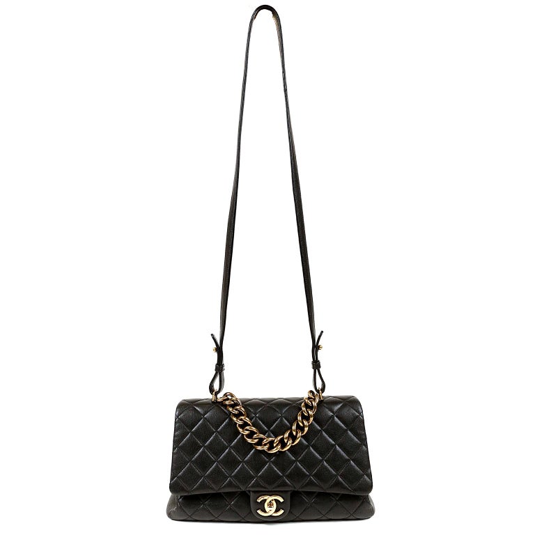 Chanel Black Leather Large Flap Bag For Sale at 1stdibs