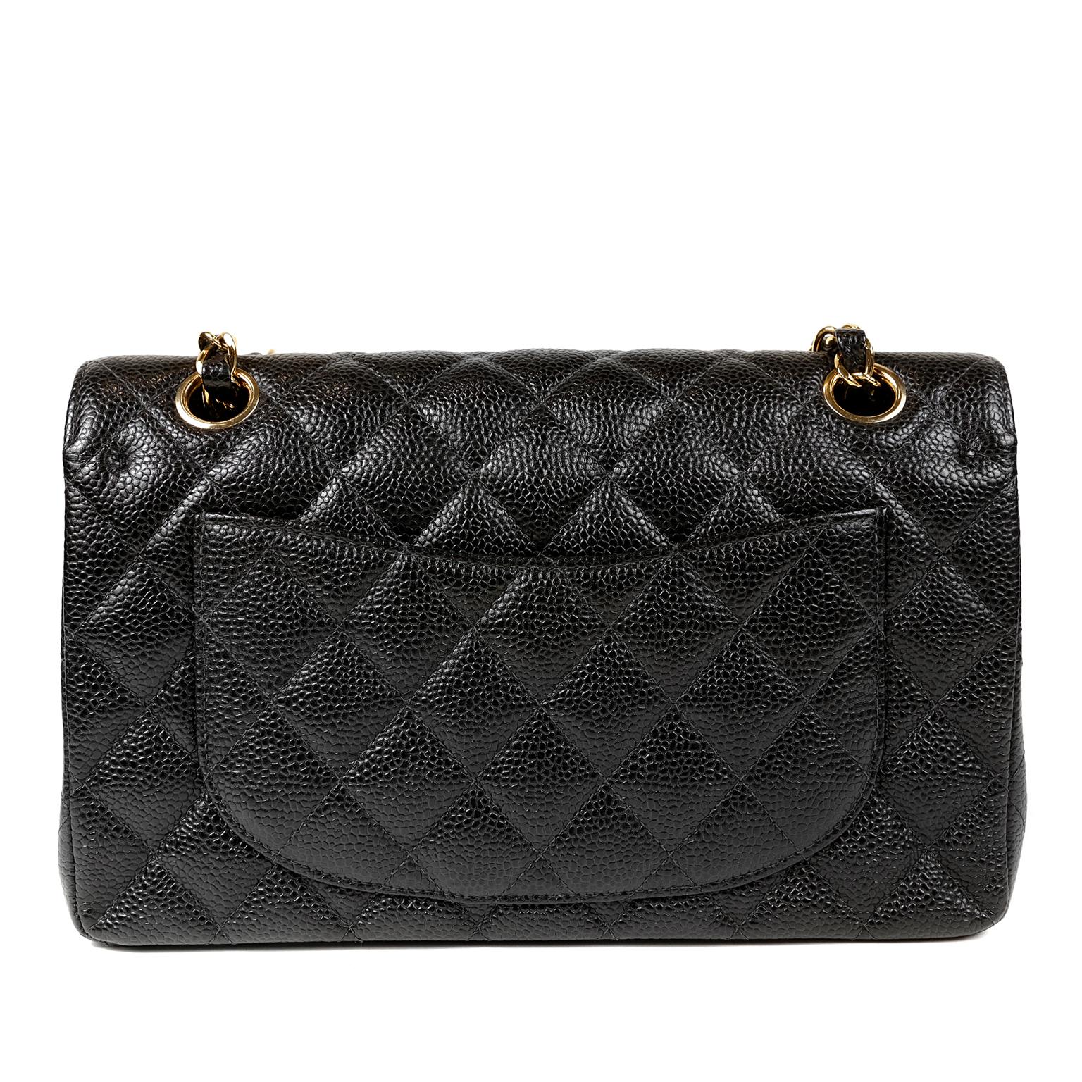 Chanel Black Caviar Small Classic Double Flap Bag with Gold Hardware In Excellent Condition In Palm Beach, FL