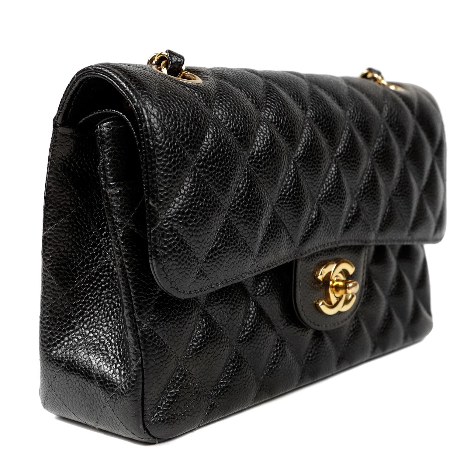 Chanel Black Caviar Small Classic Double Flap Bag with Gold Hardware 1