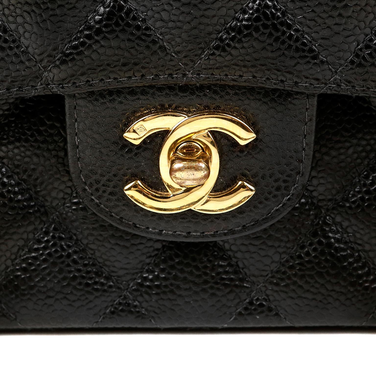 Chanel Black Caviar Small Classic Double Flap Bag with Gold Hardware 2