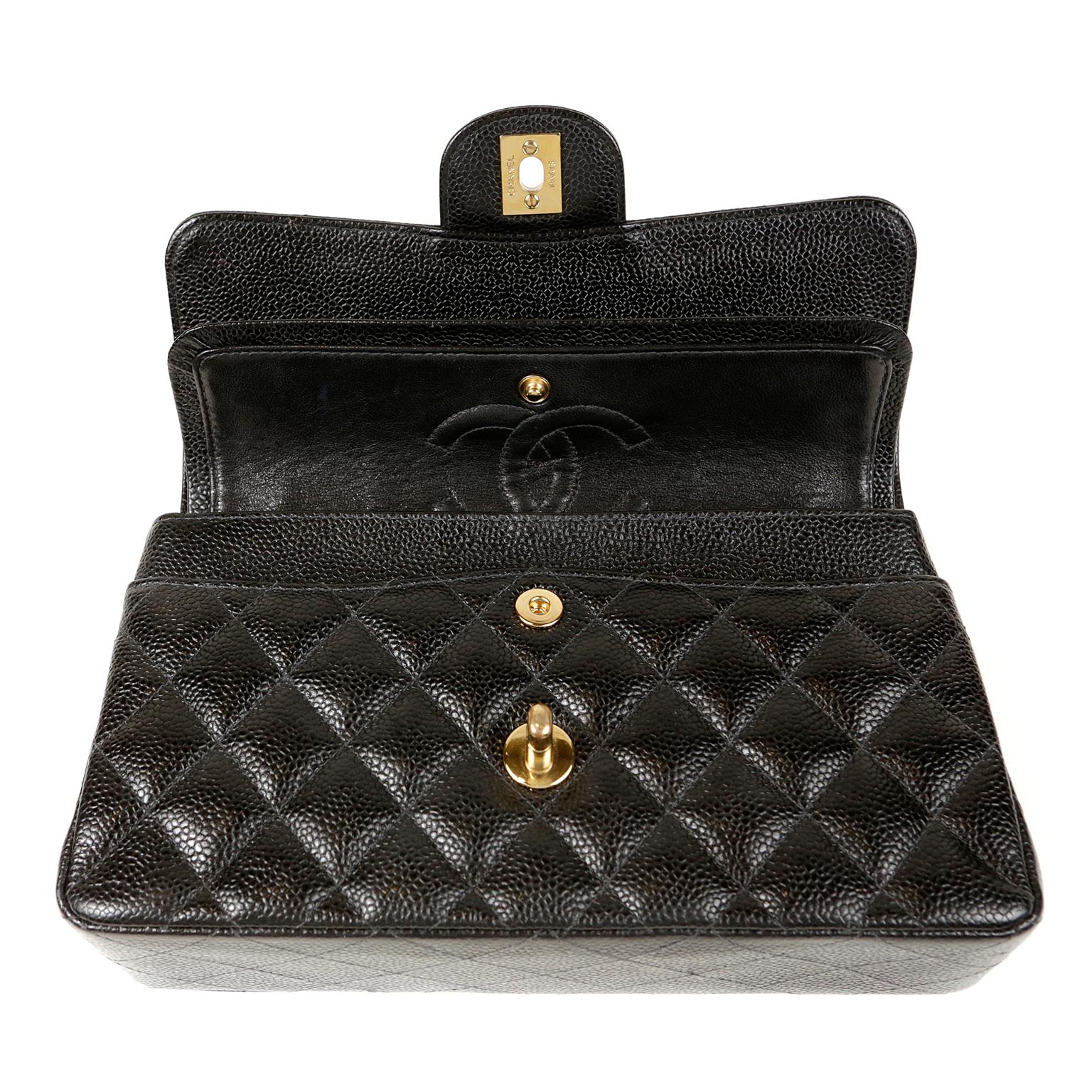 Chanel Black Caviar Small Classic Double Flap Bag with Gold Hardware 3