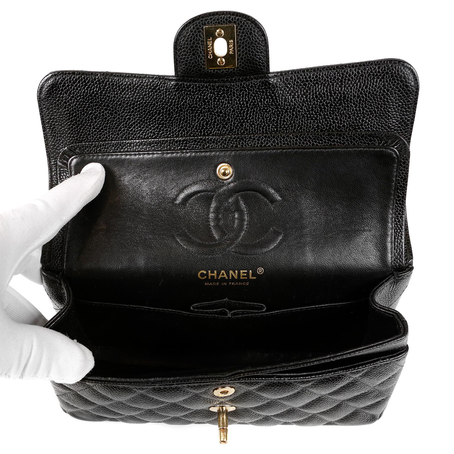 Chanel Black Caviar Small Classic Double Flap Bag with Gold Hardware 4