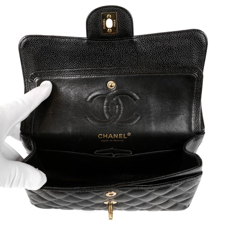 Chanel Black Caviar Small Classic Double Flap Bag with Gold Hardware at 1stDibs