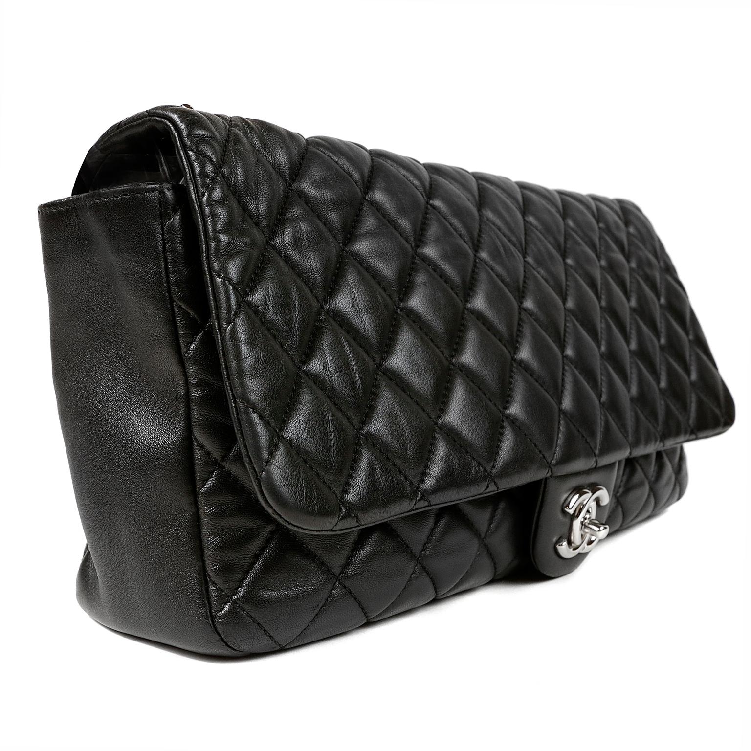 Women's Chanel Black Leather Jumbo Coco Rain Flap Bag