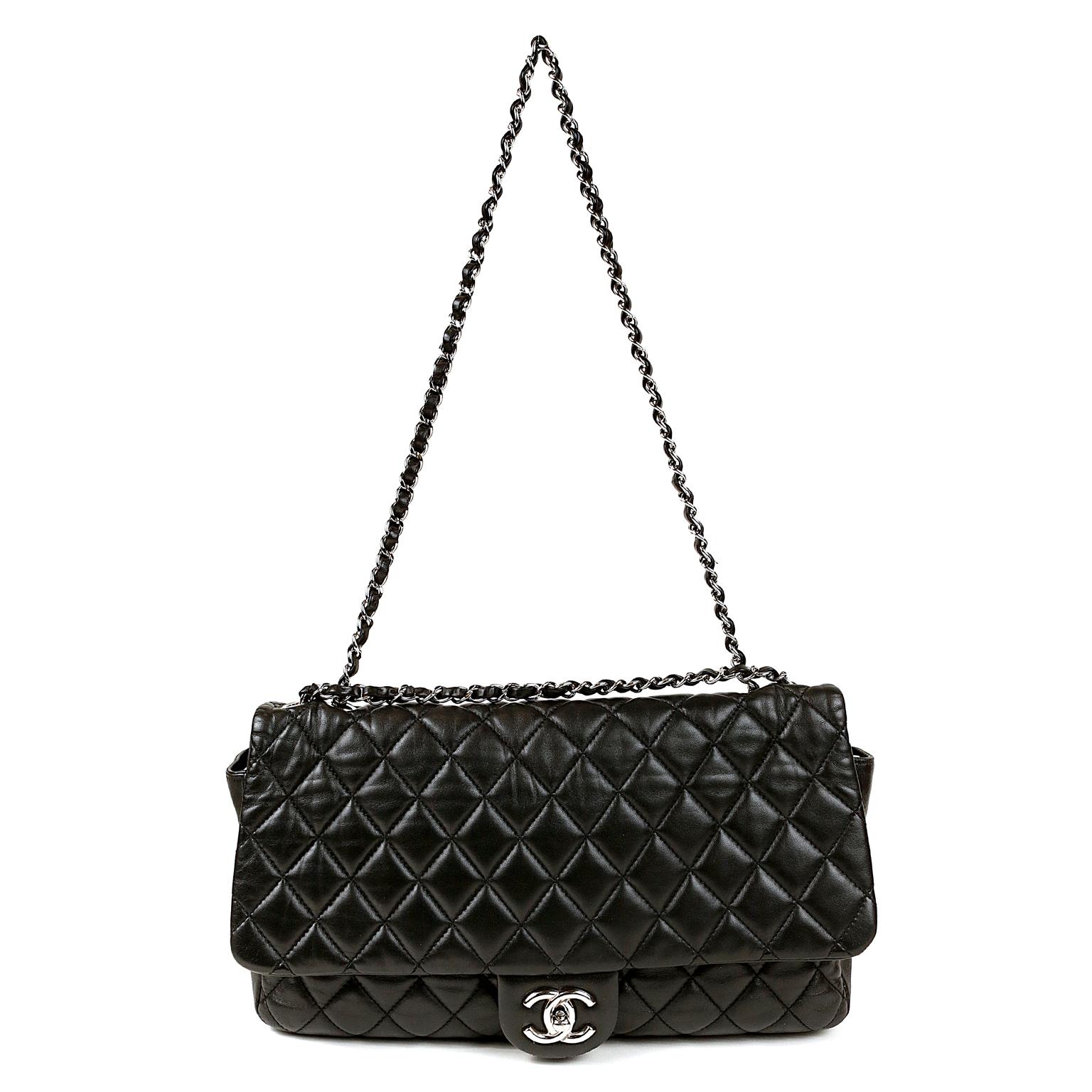 Chanel Schwarz Leder Jumbo Coco Regen Klappe Tasche 12