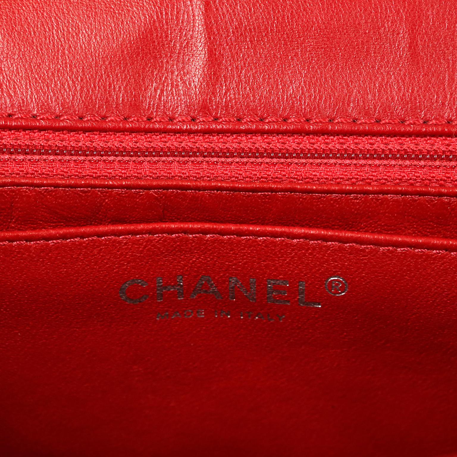 Chanel Red Patent Leather Jumbo Chevron Flap Bag with Silver Hardware 3