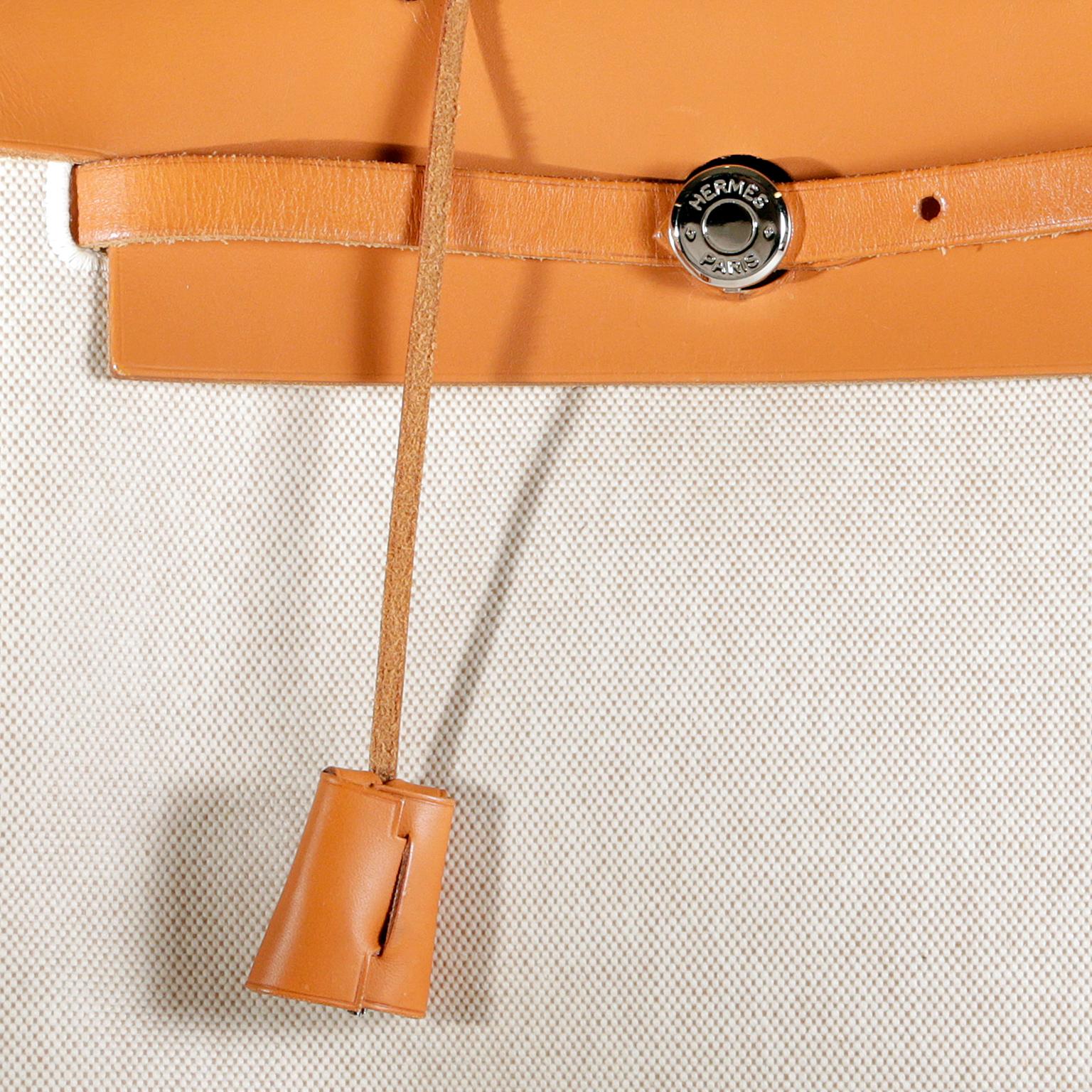 Hermès Toile and natural Leather Her Bag Backpack In Excellent Condition In Palm Beach, FL