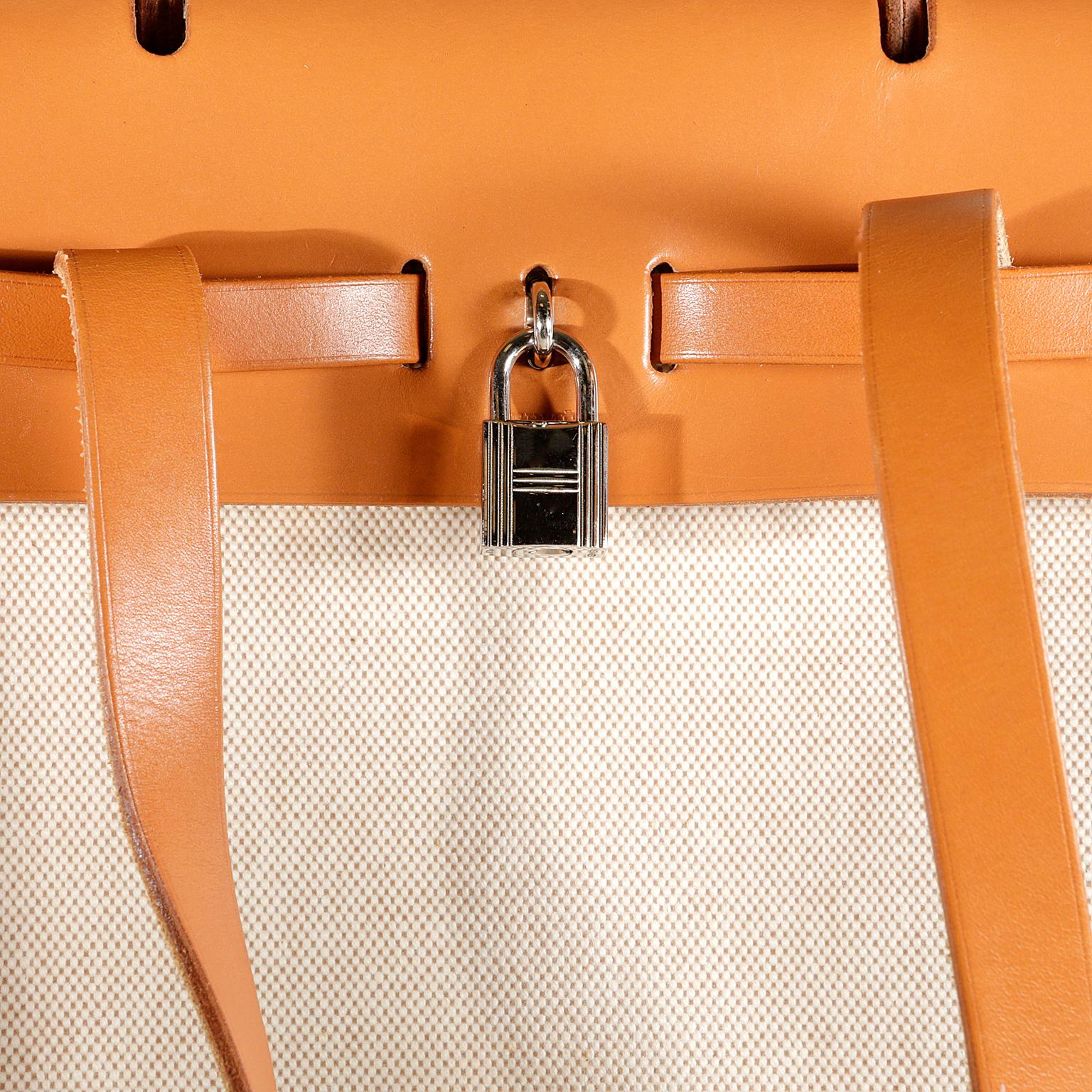 Hermès Toile and natural Leather Her Bag Backpack 3