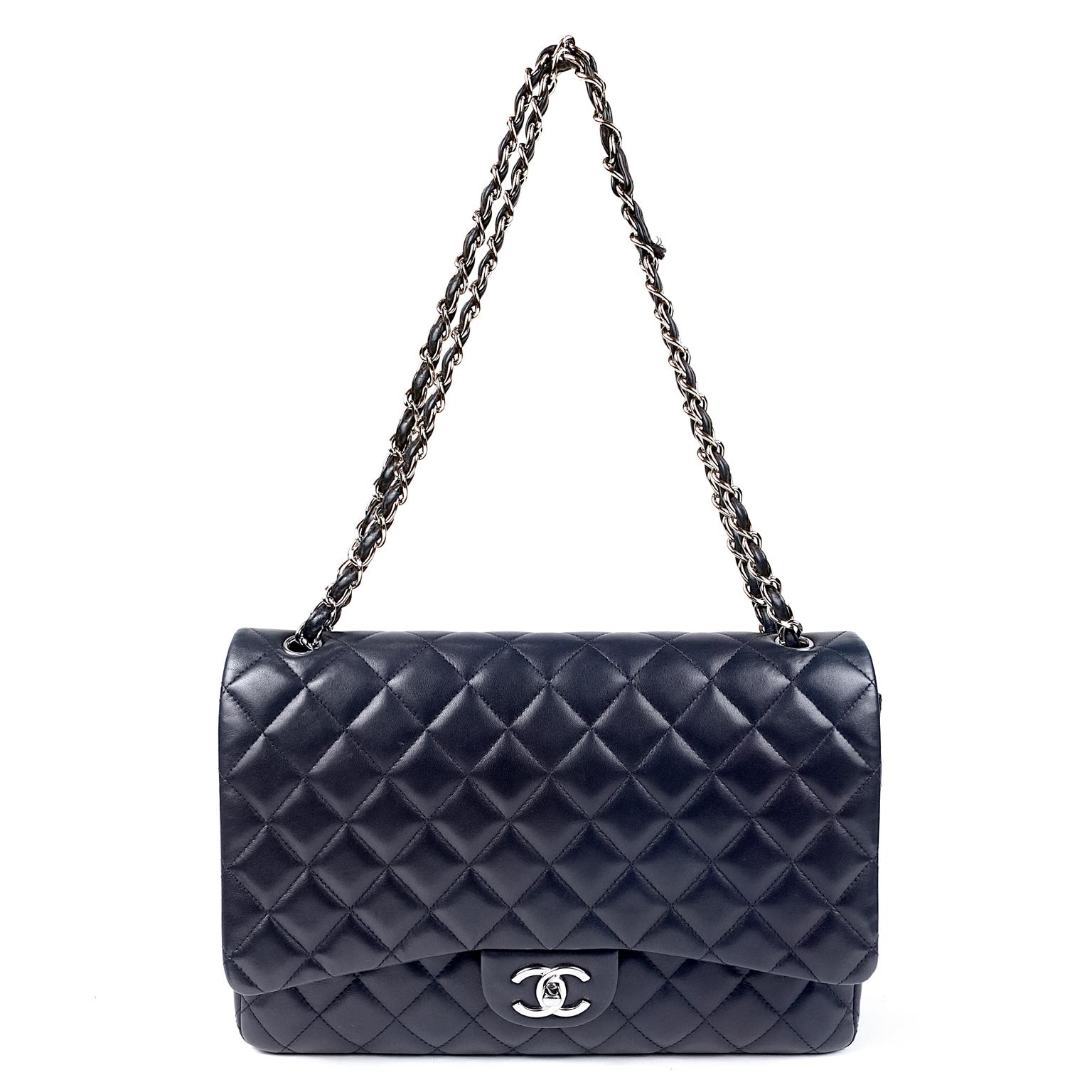 Chanel Navy Lambskin Maxi Double Flap Bag 5