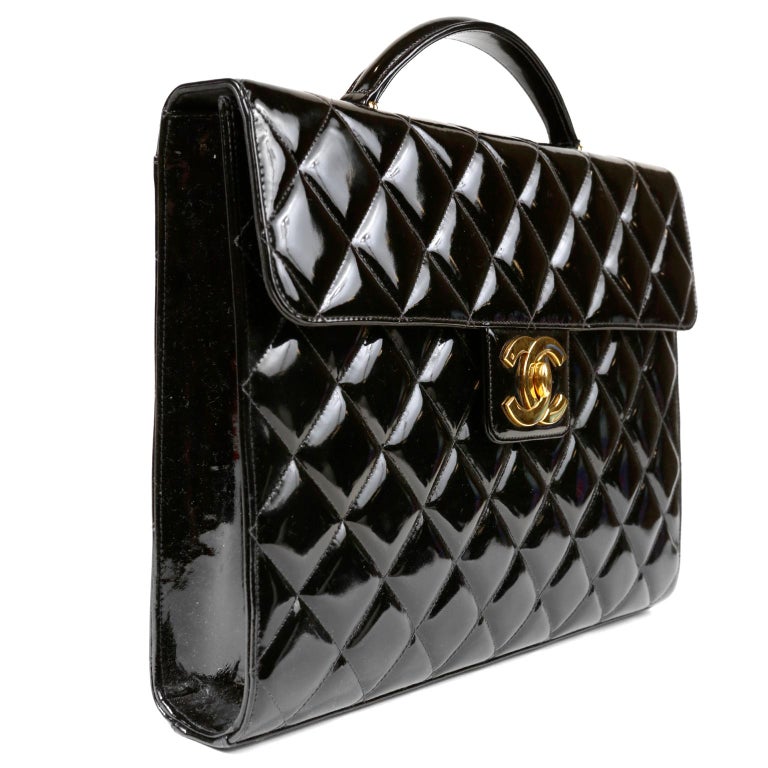 Chanel Vintage Quilted CC Briefcase - Black Handle Bags, Handbags