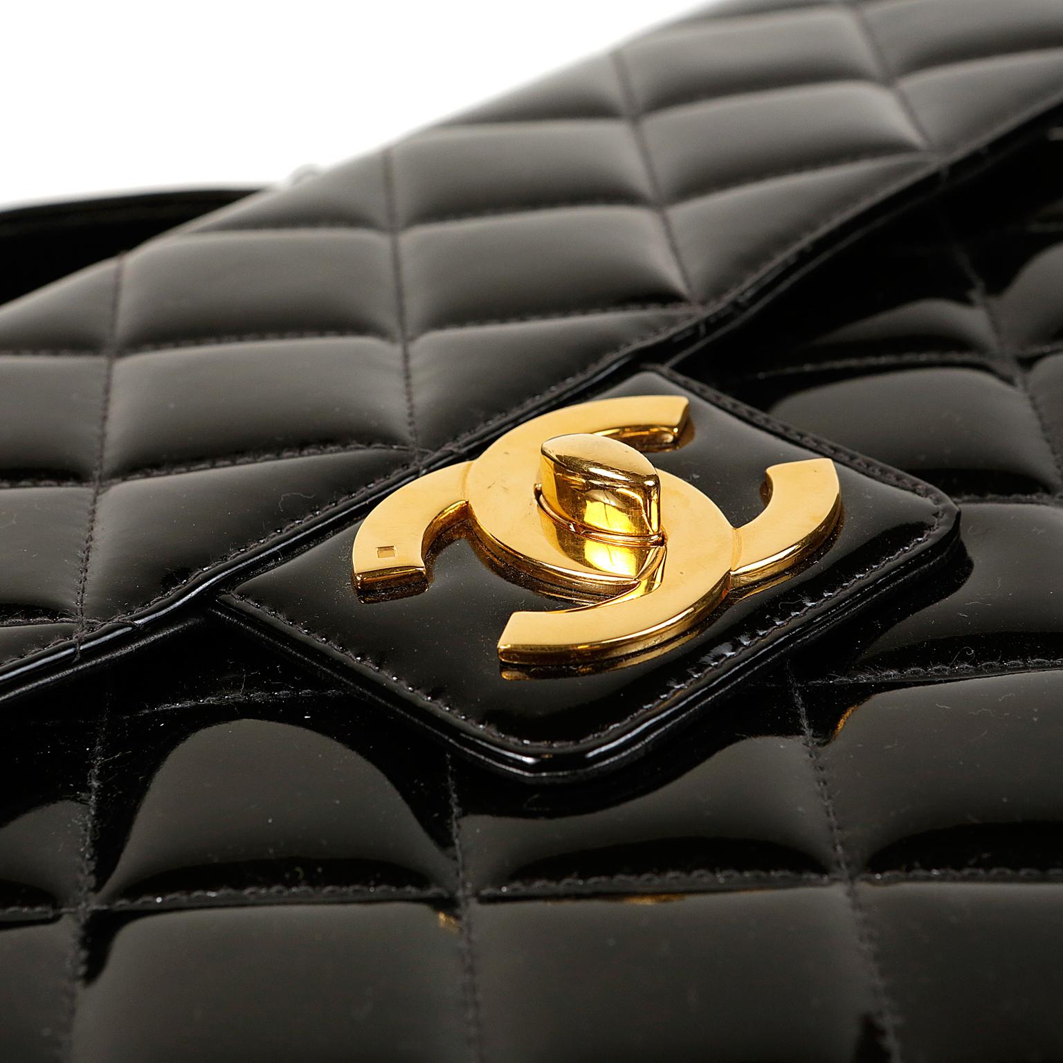 Women's or Men's Chanel Black Patent Leather Vintage Briefcase