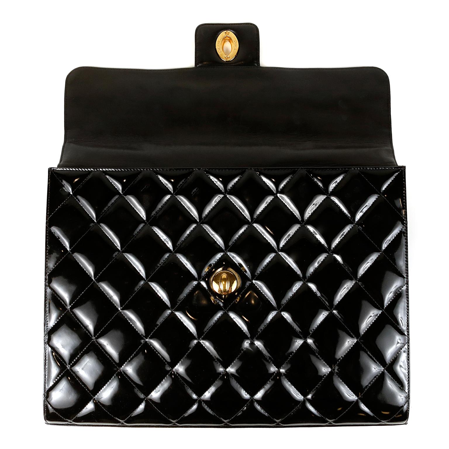 Chanel Black Patent Leather Vintage Briefcase 2