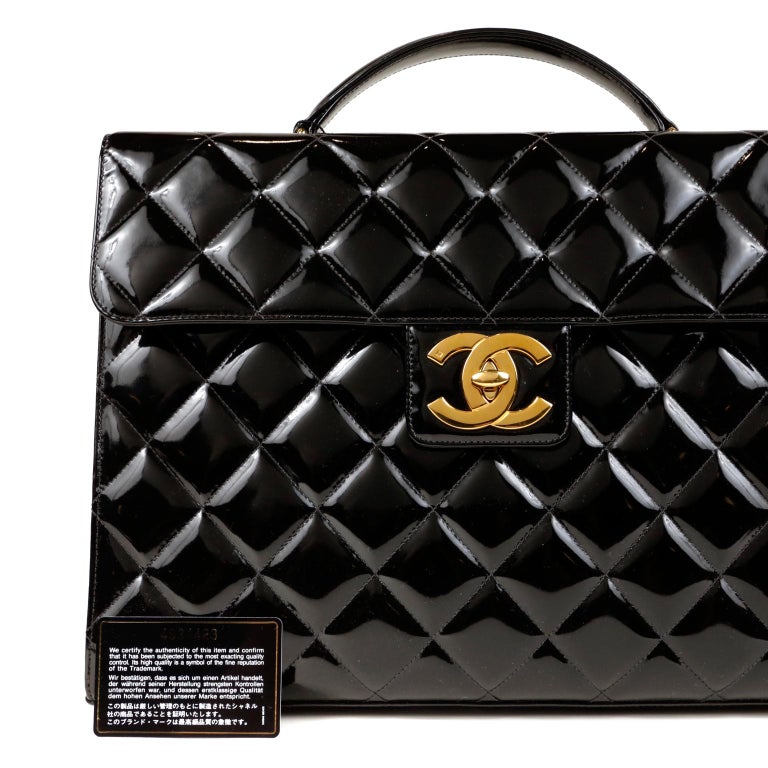 Chanel Black Patent Leather Vintage Briefcase at 1stDibs