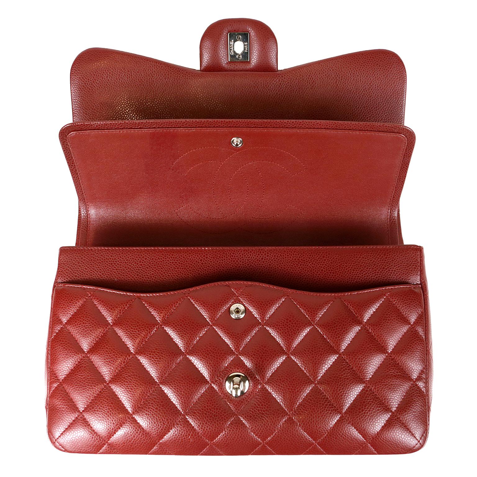 Women's Chanel Red Caviar Jumbo Classic Flap Bag