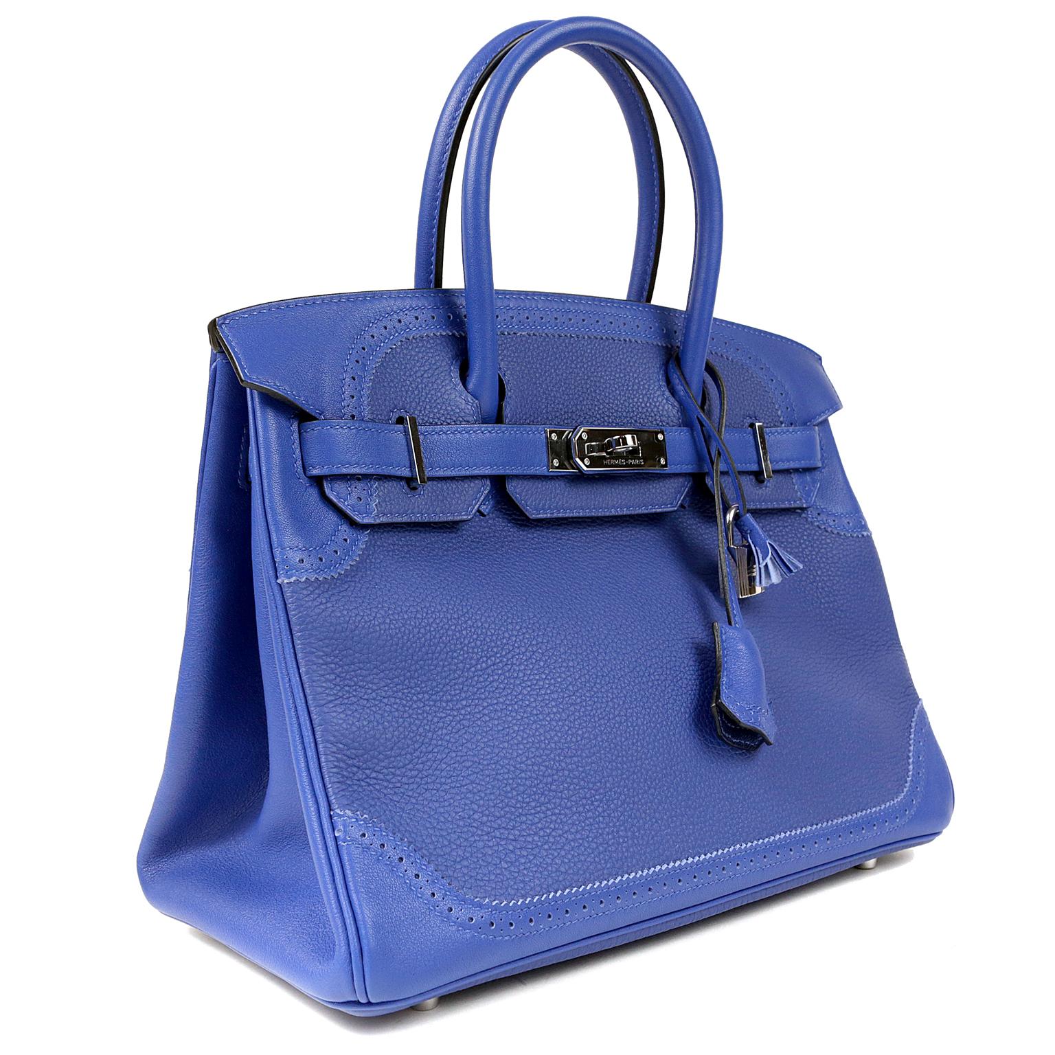 Hermès Blue Electrique Togo 30 cm Ghillies Birkin Bag In New Condition In Palm Beach, FL