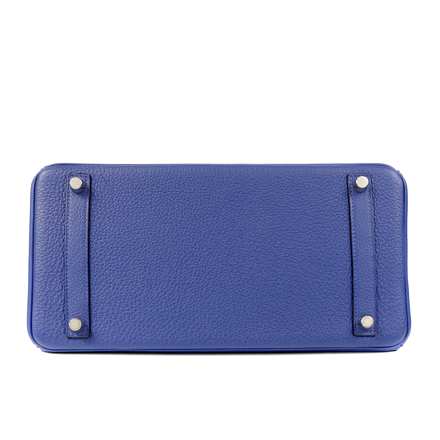 Women's Hermès Blue Electrique Togo 30 cm Ghillies Birkin Bag