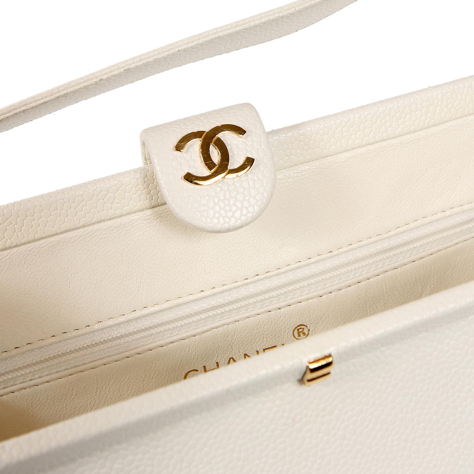 Chanel White Caviar Frame Top Bag 3
