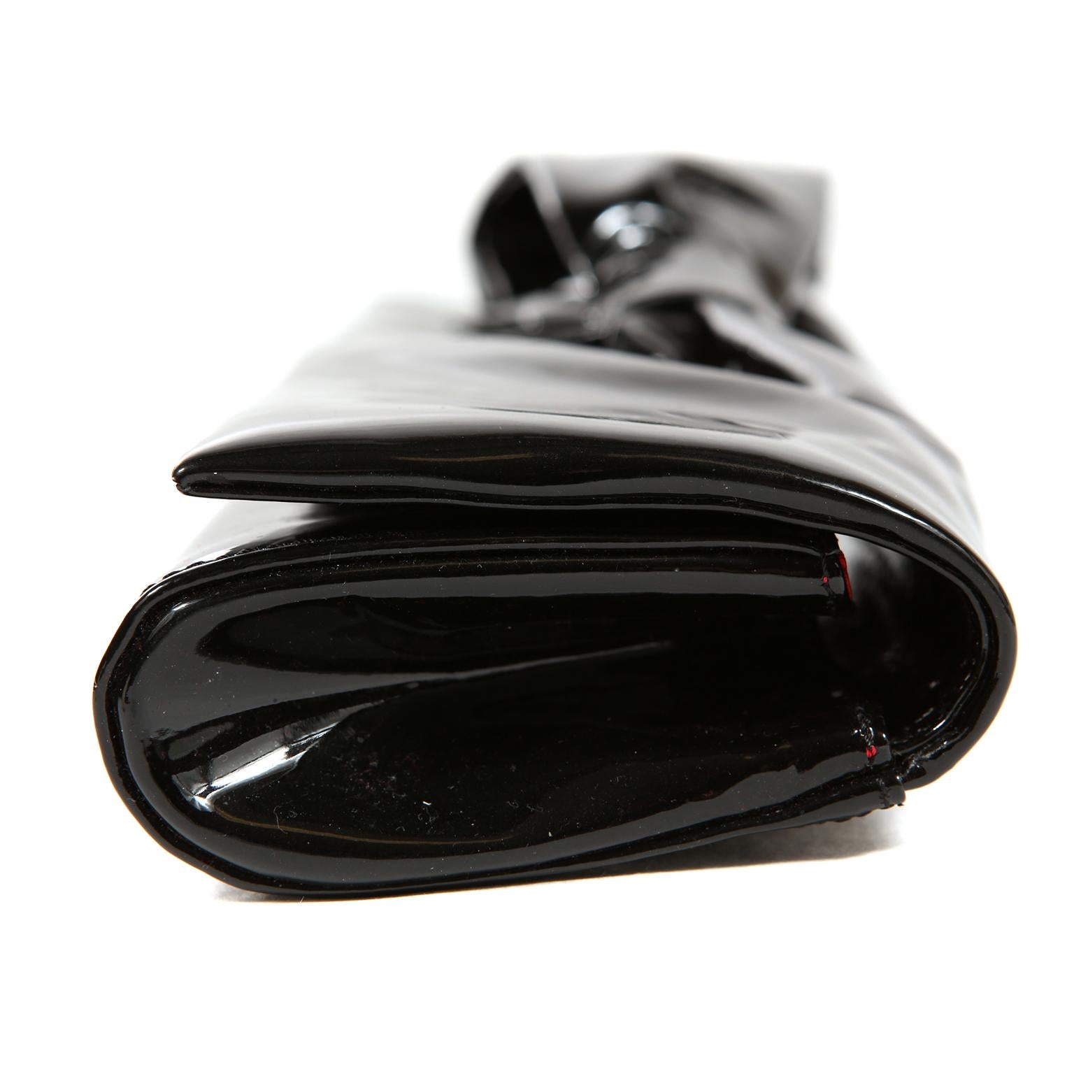 Christian Louboutin Black Patent Leather Bow Clutch  In New Condition In Palm Beach, FL