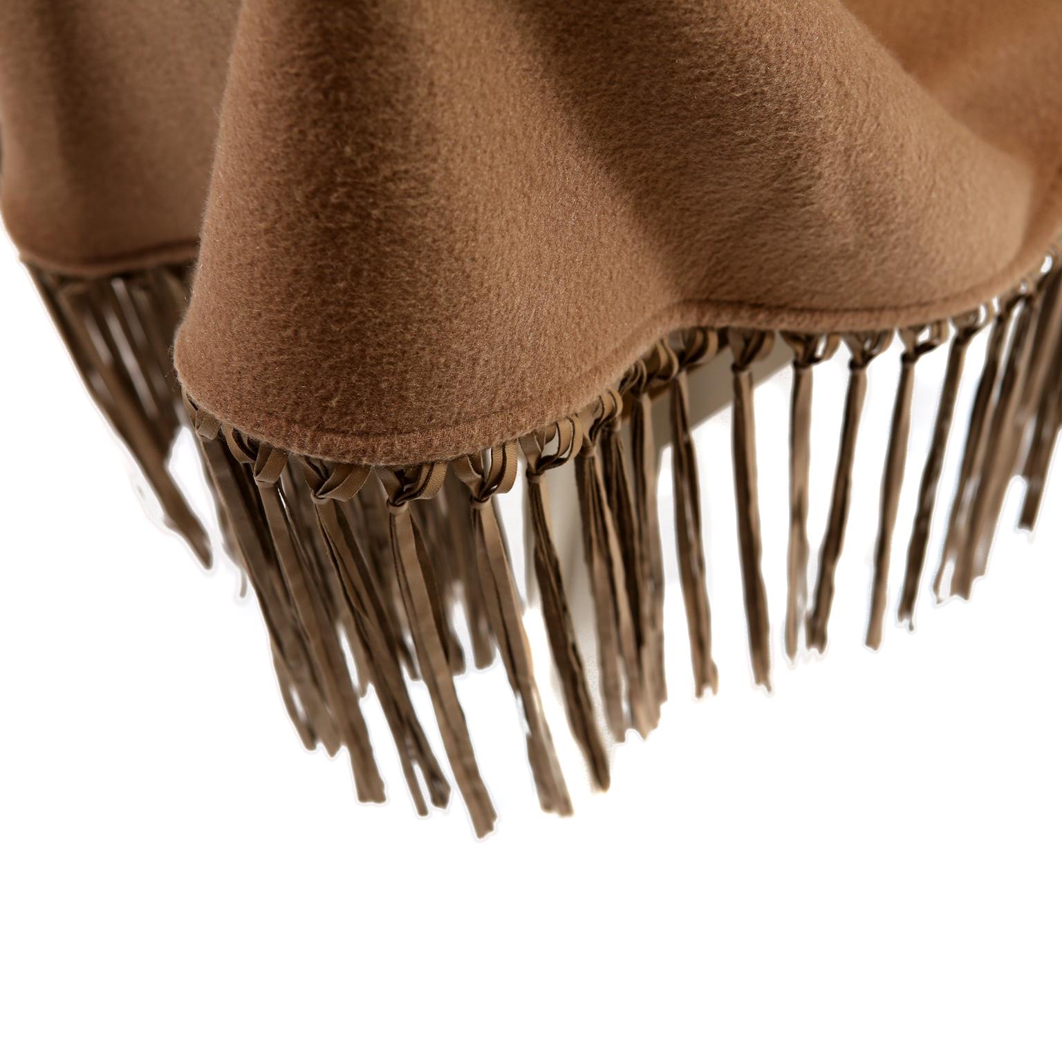 Hermès Brown Cashmere XXL Shawl- Never Worn
 Rare and collectible.  Brown very heavy cashmere with leather fringe. Made in France.  

Measurements: 78