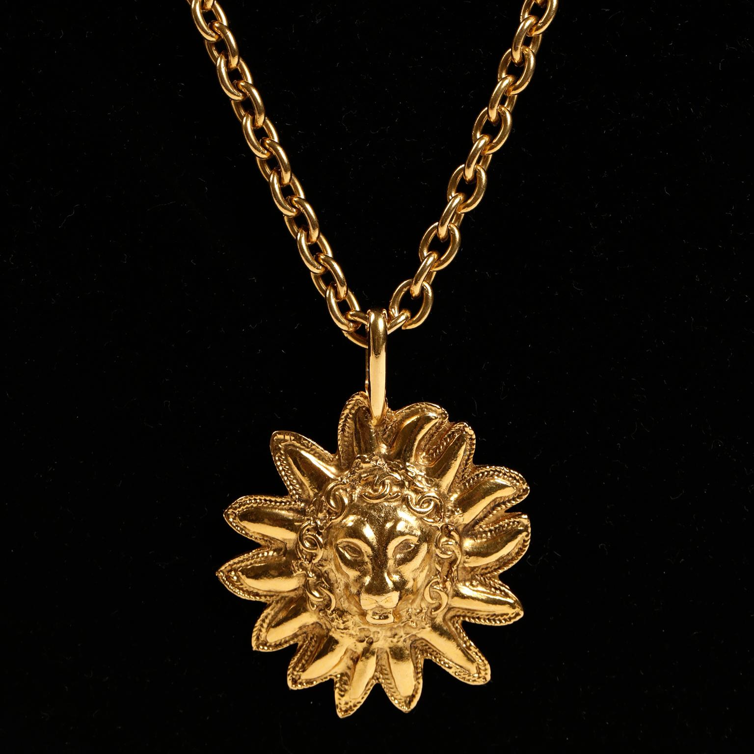 Women's Chanel Gold Lion Sun Medallion Leo Necklace- 1980's