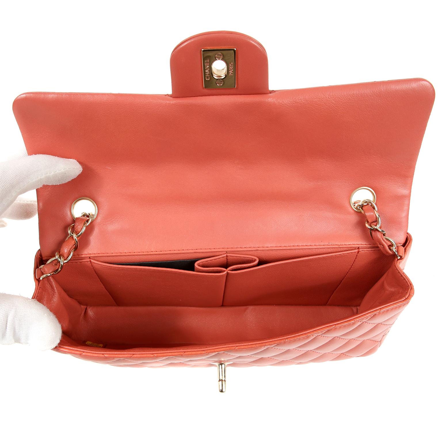 Chanel Salmon Lambskin East West Flap Bag In Excellent Condition In Palm Beach, FL