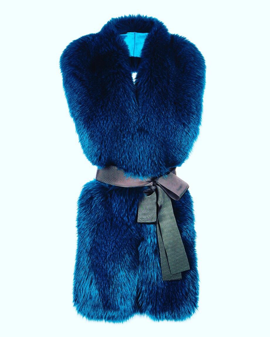 The Legacy Stole is Verheyen London’s versatile design to be worn from day to night. Crafted in the finest dyed fox fur and lined in coloured silk satin.  A structured design to wrap over your shoulders for a statement look with or without a