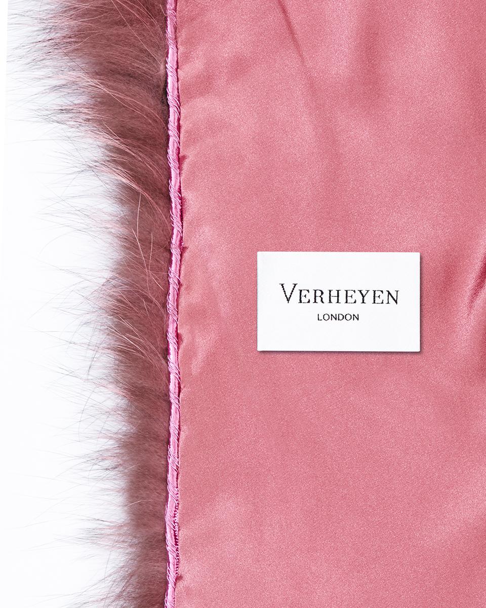 Verheyen London Nehru Collar Stole Rose Quartz Pink Fox Fur & Silk Lining 5