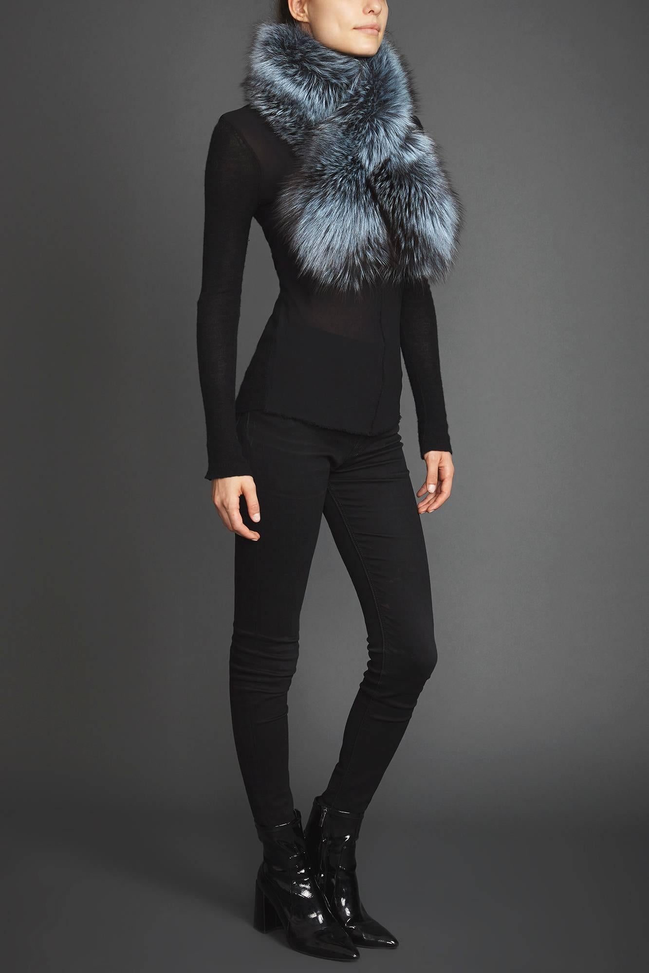 Women's or Men's Verheyen London Lapel Iced Topaz Cross-through Collar Fox Fur & Silk Lining