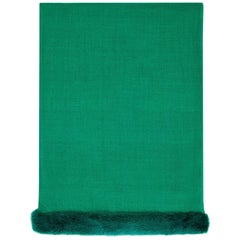 Verheyen London Handwoven Mink Fur Trimmed Emerald Green Cashmere Shawl 