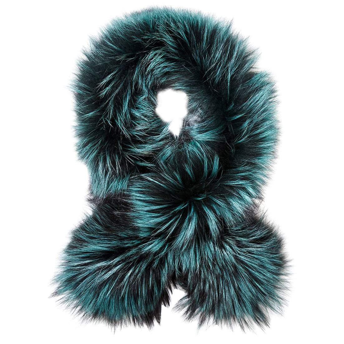 Verheyen London Lapel Cross-Through Collar in Soft Emerald Fox Fur & Silk Lining
