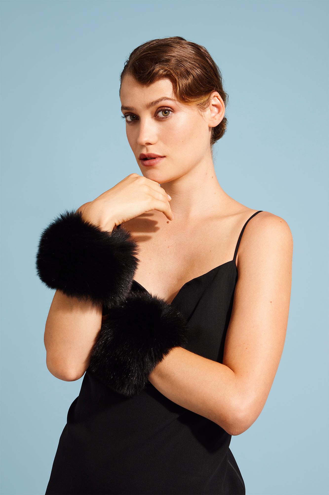Women's or Men's Verheyen London Snap on Fox Fur Cuffs in Black 