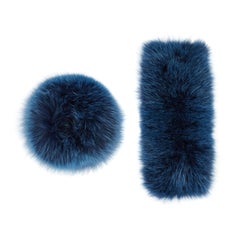 Verheyen London Snap on Fox Fur Cuffs in Petrol Blue