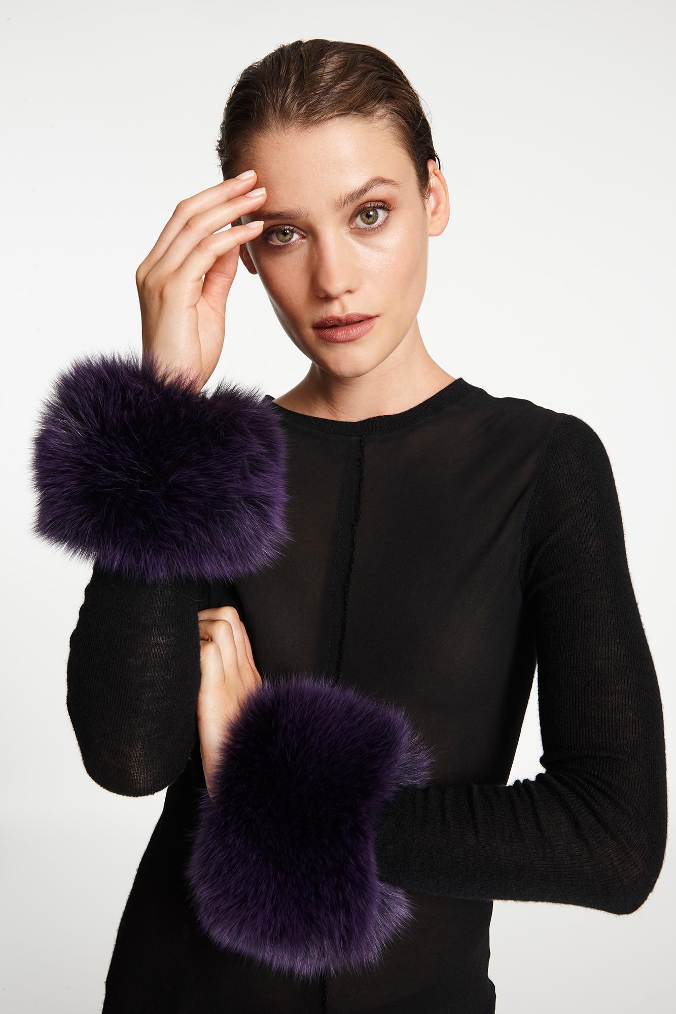 Women's or Men's Verheyen London Snap on Fox Fur Cuffs in Purple Amethyst