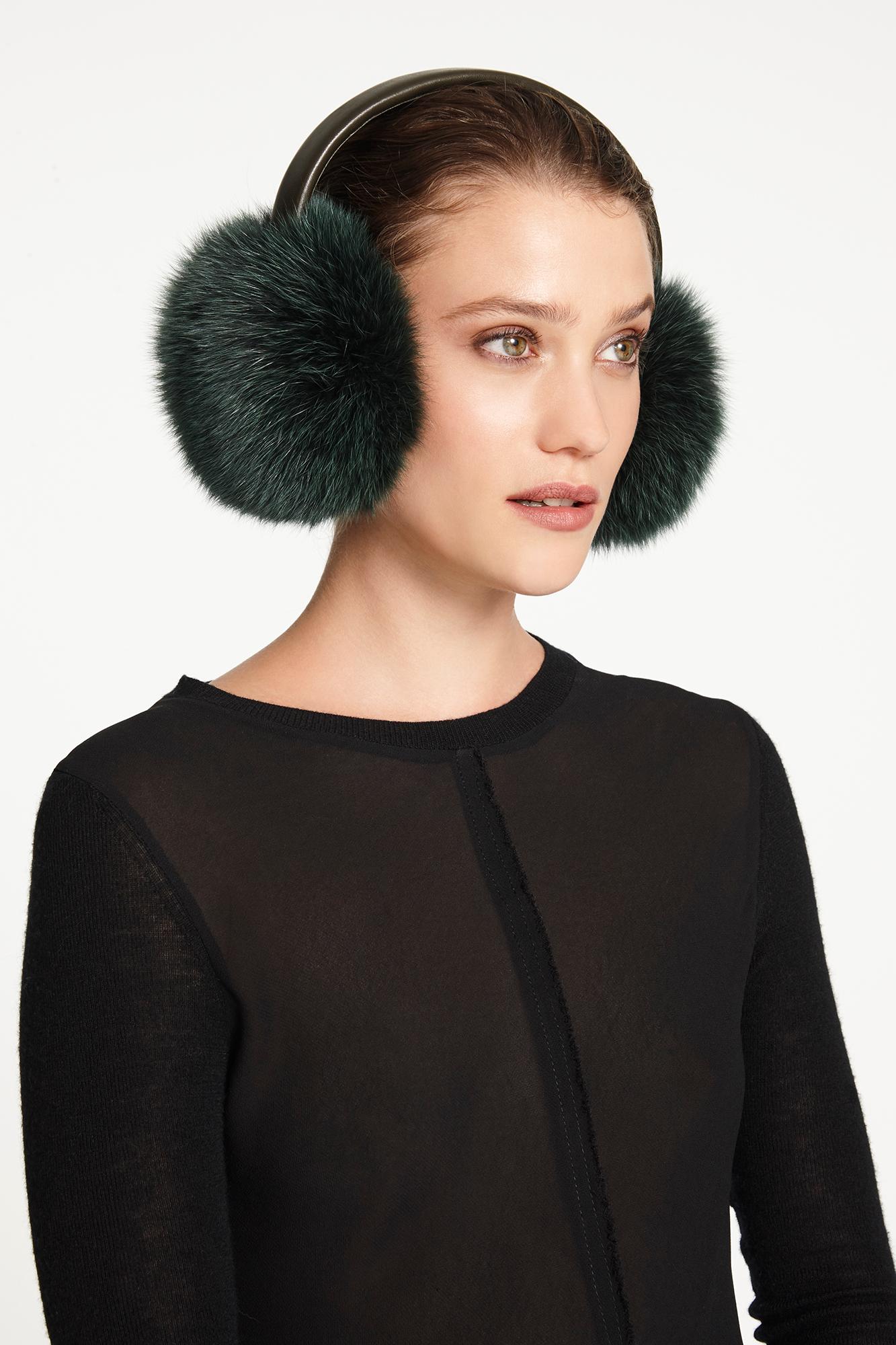 Verheyen London Ear Muffs in Olive Fox Fur 1