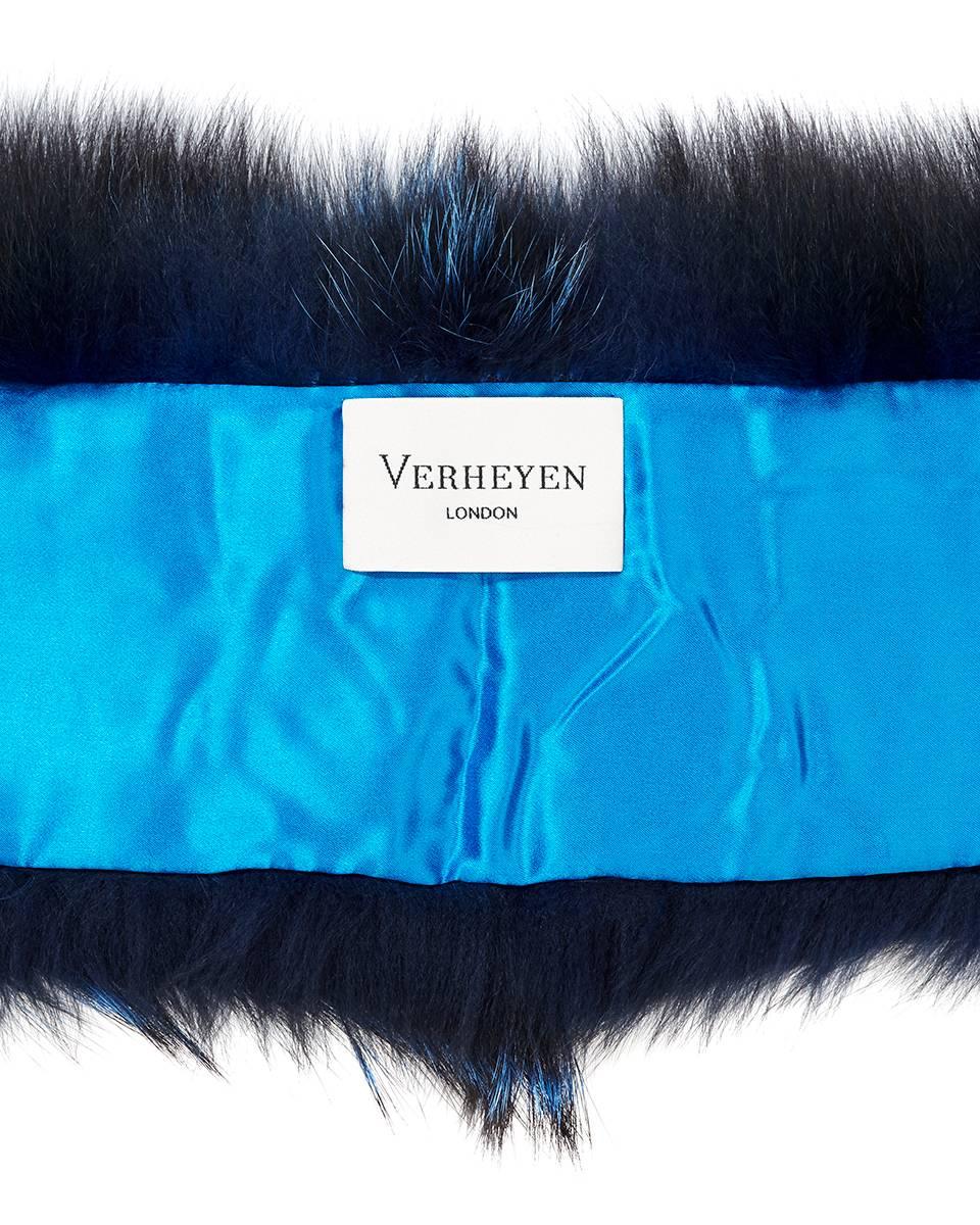 Verheyen London Lapel Cross-through Collar in Sapphire Fox Fur & Silk Lining 2