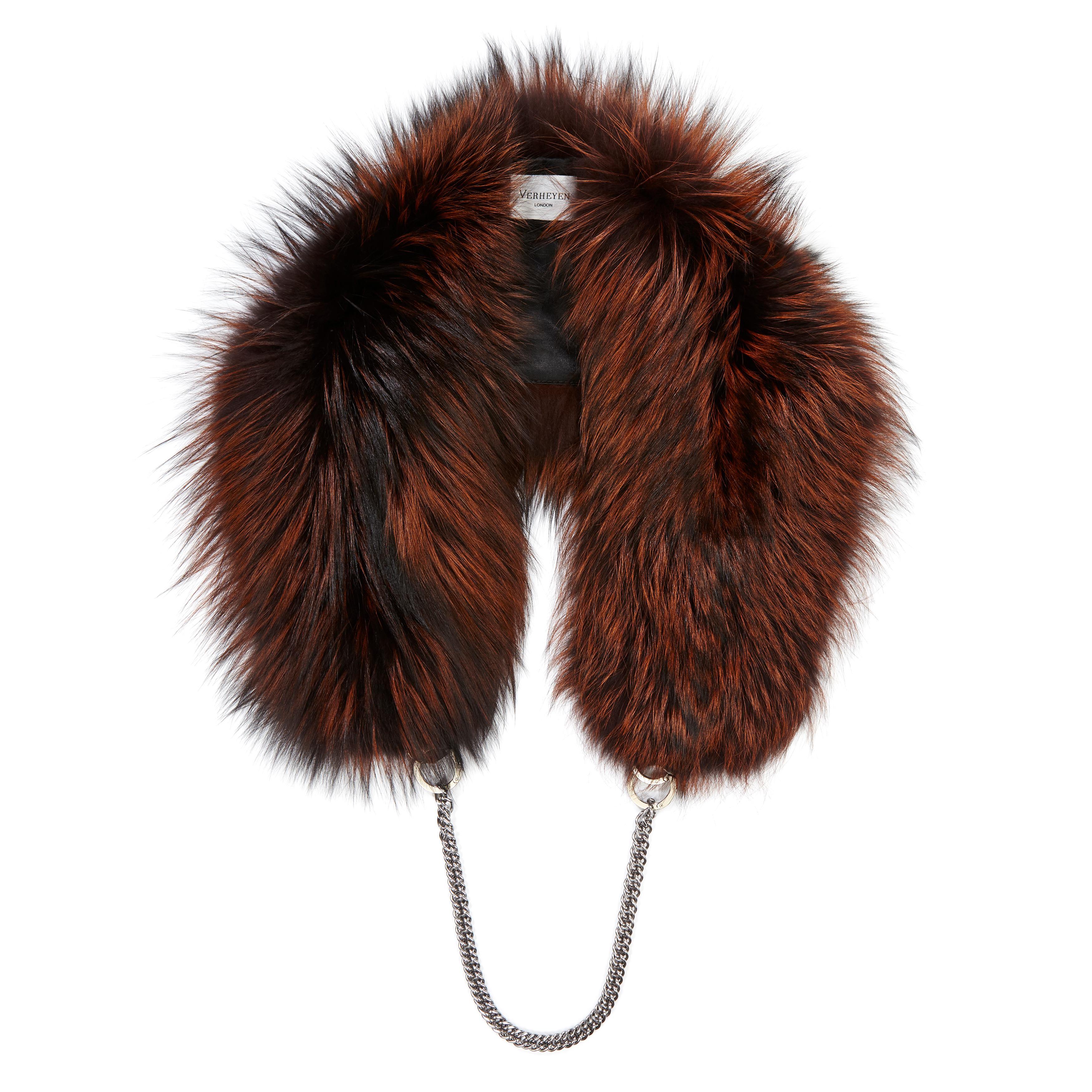 Verheyen London Chained Stole in Orange Dyed Fox Fur 
Silk Lining with Chain