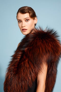 Verheyen London Chained Stole in Orange Dyed Fox Fur & Silk Lining with Chain