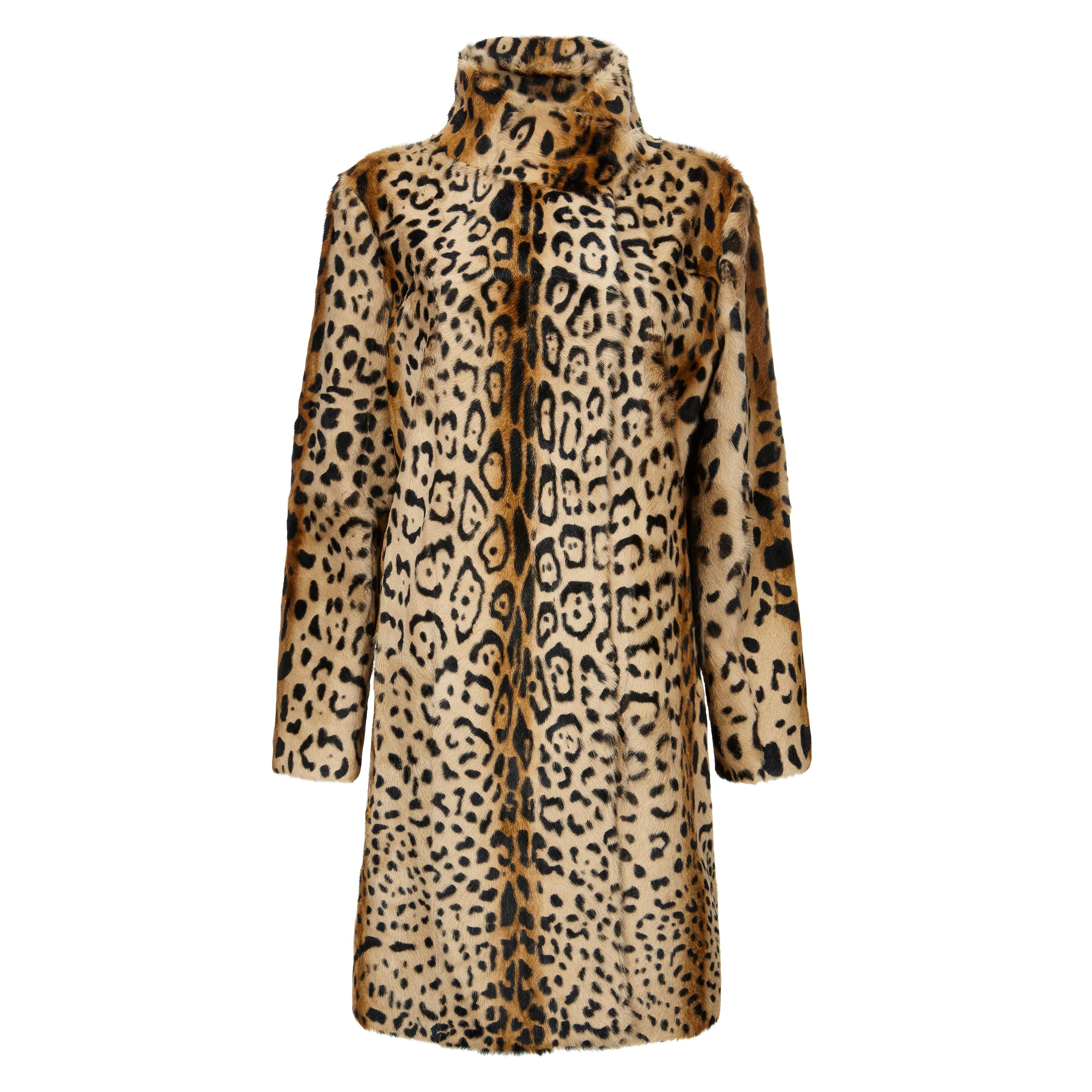 Verheyen London High Collar Leopard Print Coat in Natural Goat Hair Fur 