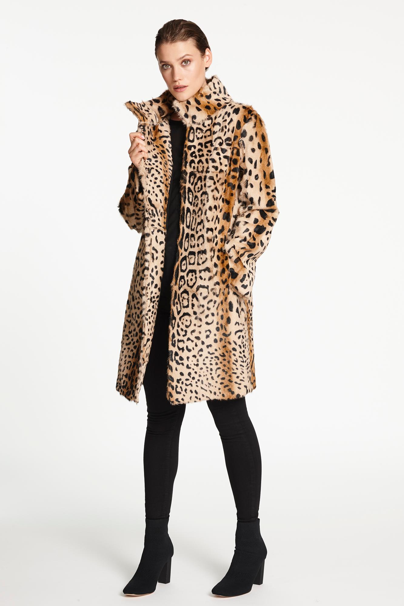 Verheyen London High Collar Leopard Print Coat in Natural Goat Hair Fur  2
