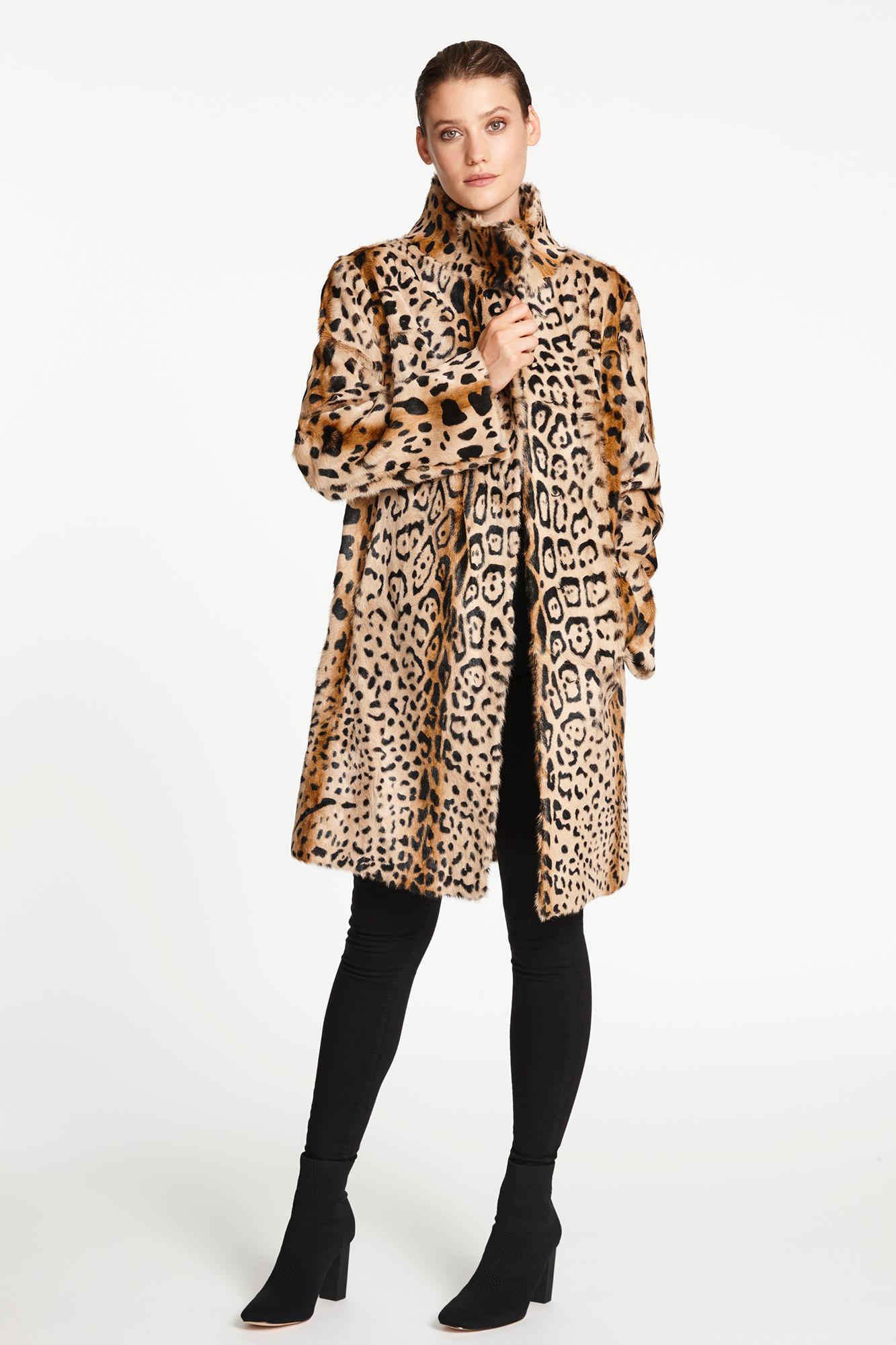 Verheyen London High Collar Leopard Print Coat in Natural Goat Hair Fur  3