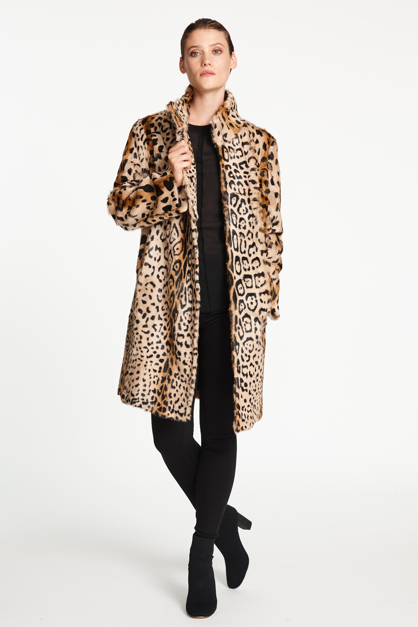 Verheyen London High Collar Leopard Print Coat in Natural Goat Hair Fur  4