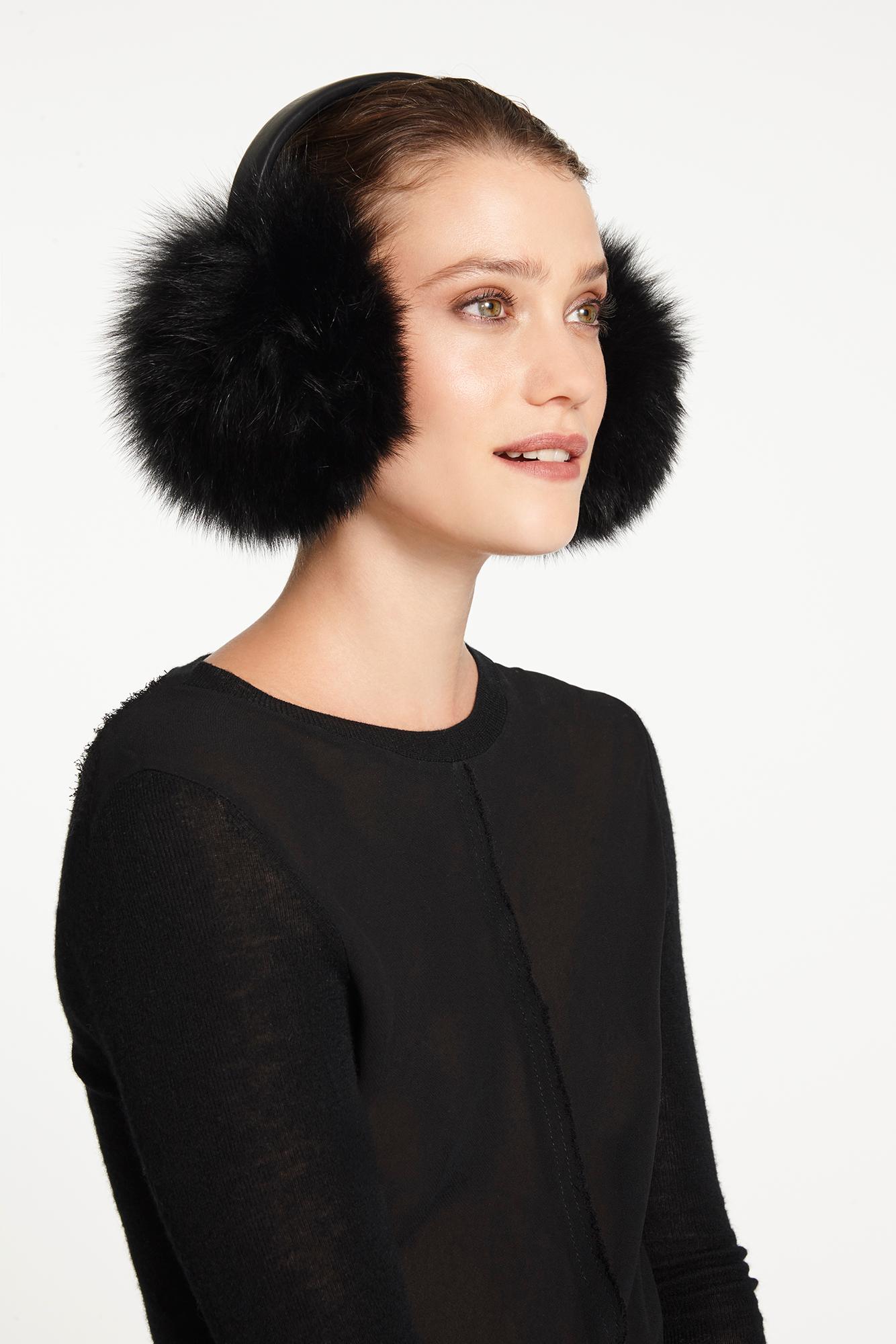 Women's or Men's Verheyen London Ear Muffs in Black Fox Fur 