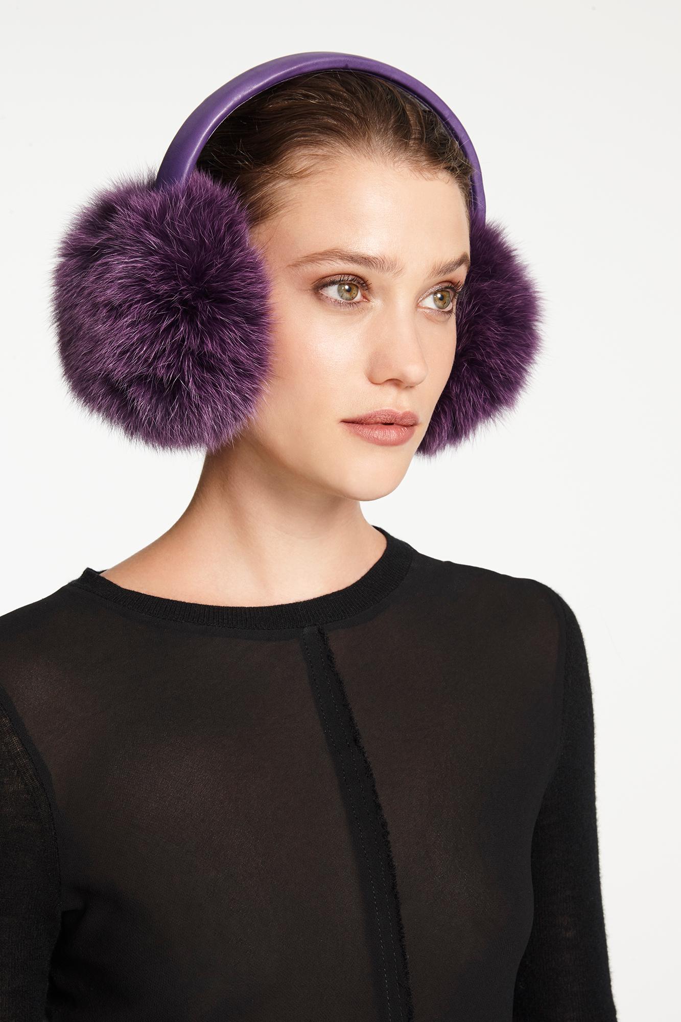 Verheyen London Ear Muffs in Amethyst Purple Fox Fur 1